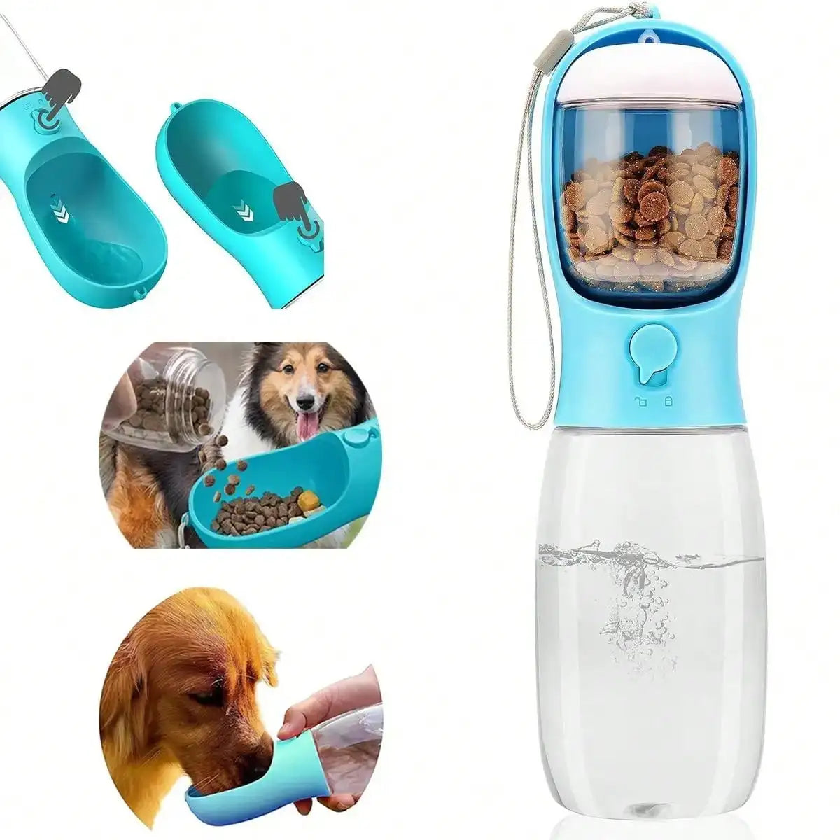 Portable 3-In-1 Pet Travel Dispenser Water Bottle and Bowl