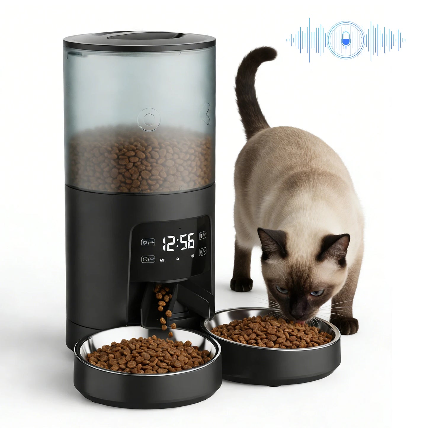 JHK Automatic Dual Pet Feeder For Cats And Dogs With Timed Stainless Bowls