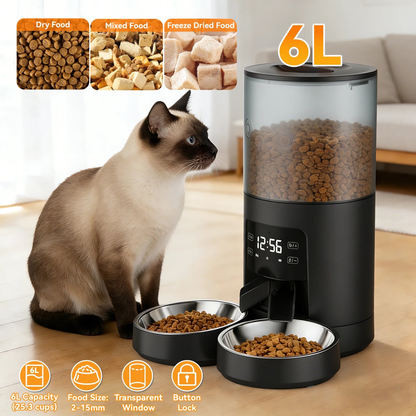 JHK Automatic Dual Pet Feeder For Cats And Dogs With Timed Stainless Bowls