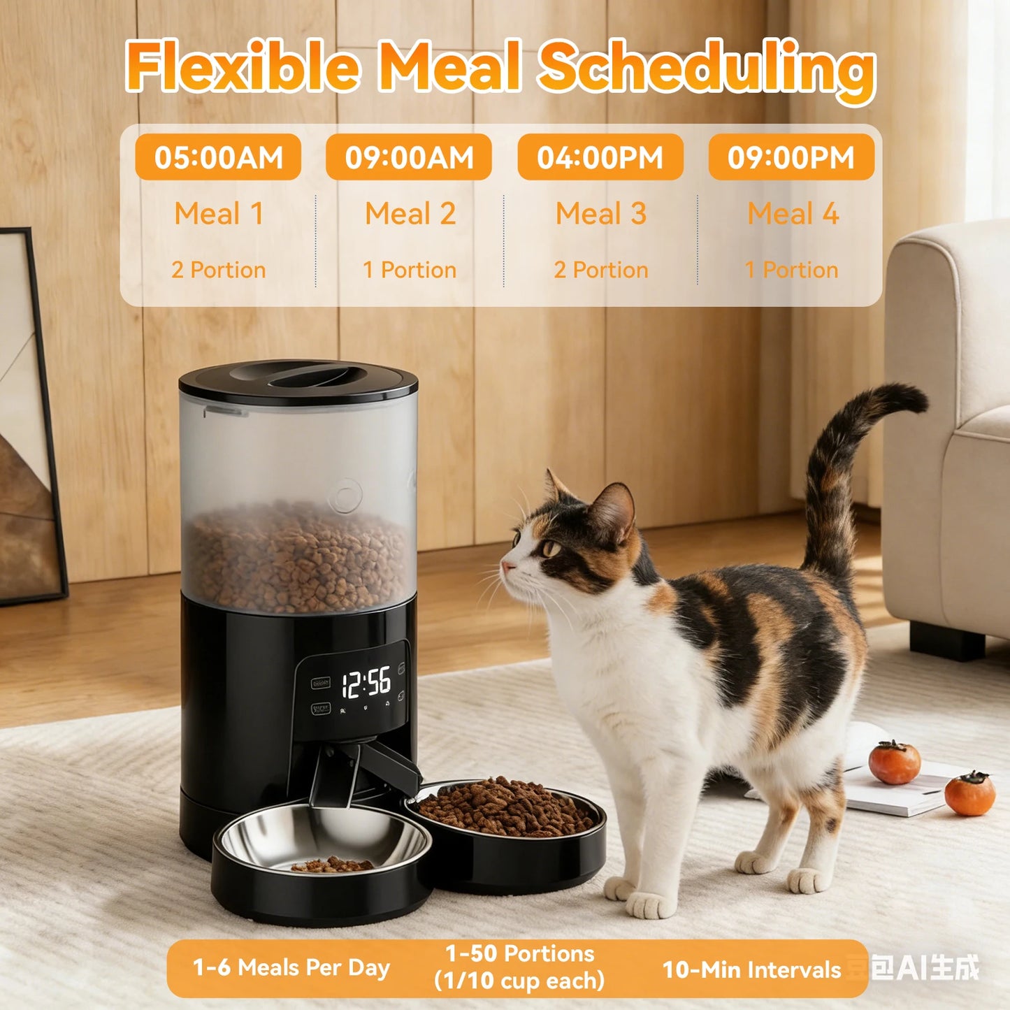 JHK Automatic Dual Pet Feeder For Cats And Dogs With Timed Stainless Bowls