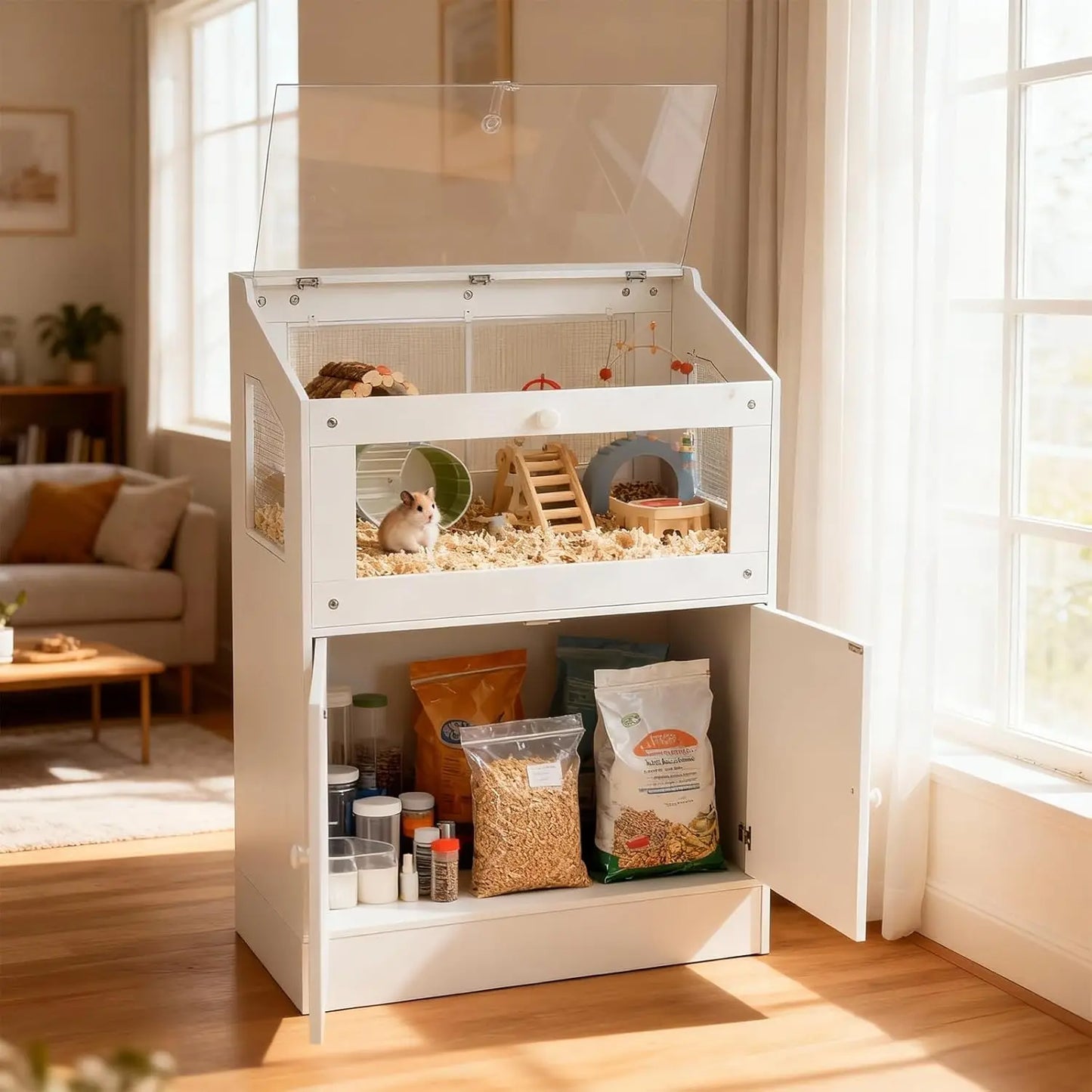 HiMISS Acrylic Animal Cage With Storage Cabinet For Hamster Guinea Pig