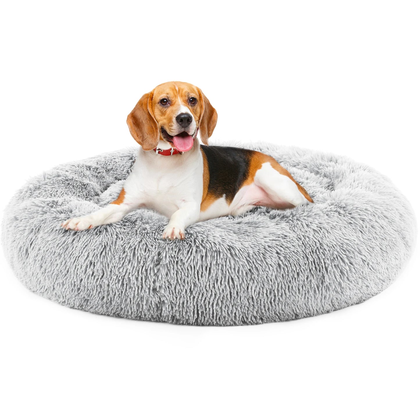 JHK Calming Dog Bed Anti Slip Washable Plush Faux Fur Round Pet Bed
