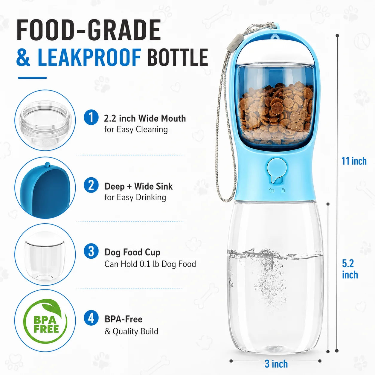 Portable 3-In-1 Pet Travel Dispenser Water Bottle and Bowl