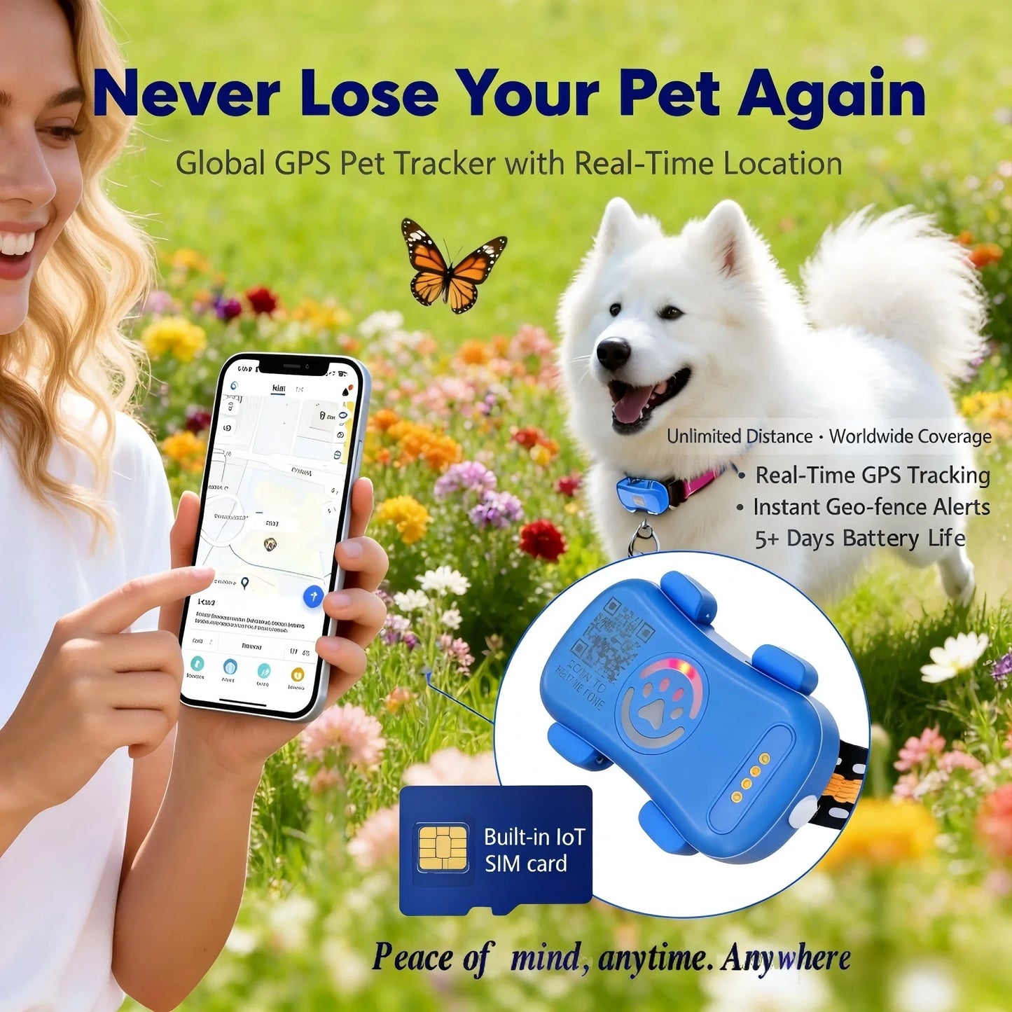 WANWAYTECH GPS Pet Tracker For Dogs And Cats With IoT SIM And WiFi