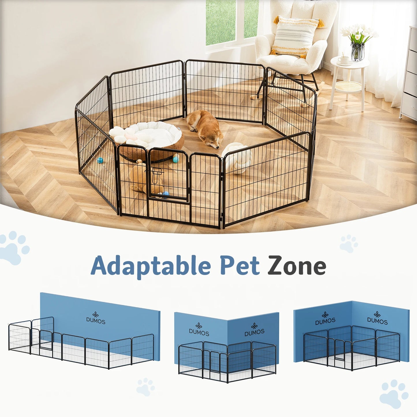 JHK Metal 8 Panels Dog Playpen Fence for Indoor Outdoor