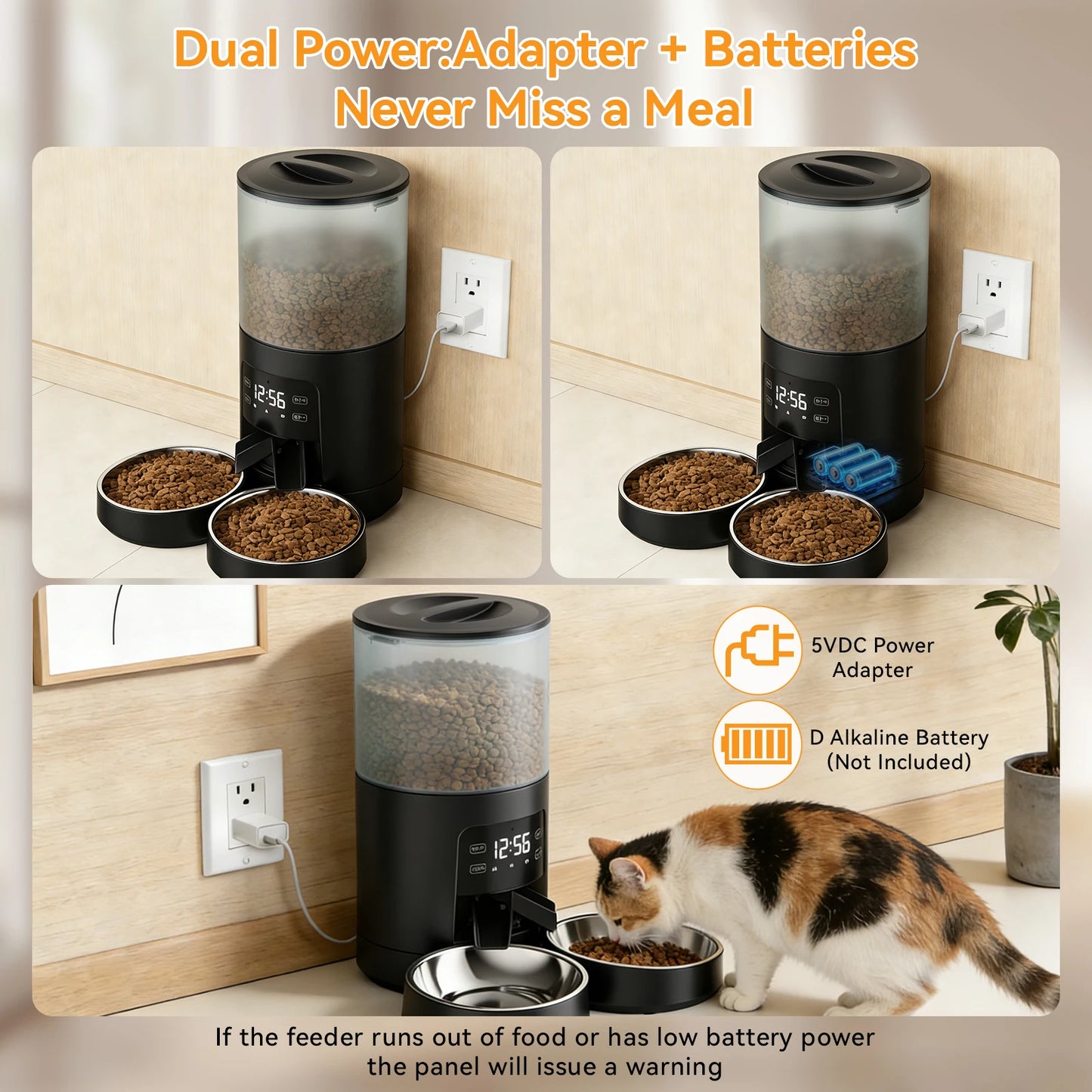 JHK Automatic Dual Pet Feeder For Cats And Dogs With Timed Stainless Bowls