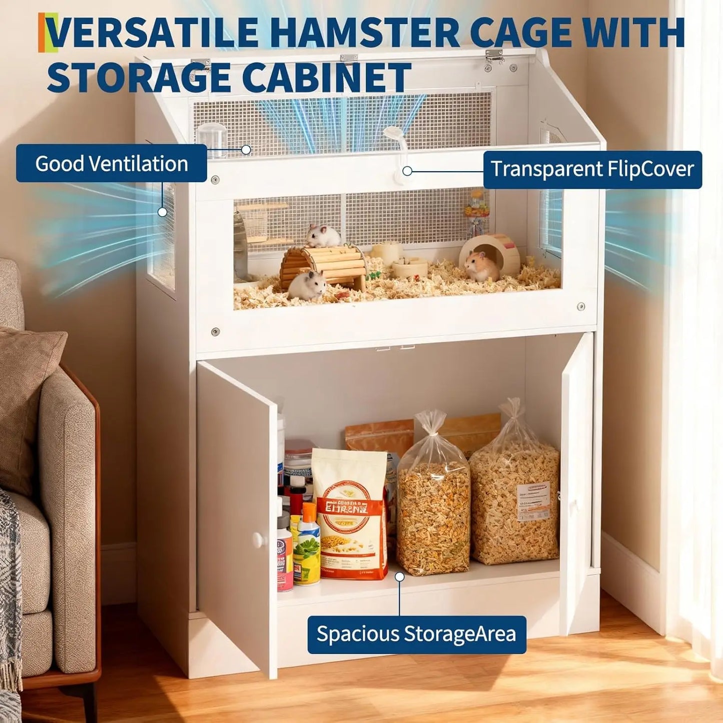 HiMISS Acrylic Animal Cage With Storage Cabinet For Hamster Guinea Pig