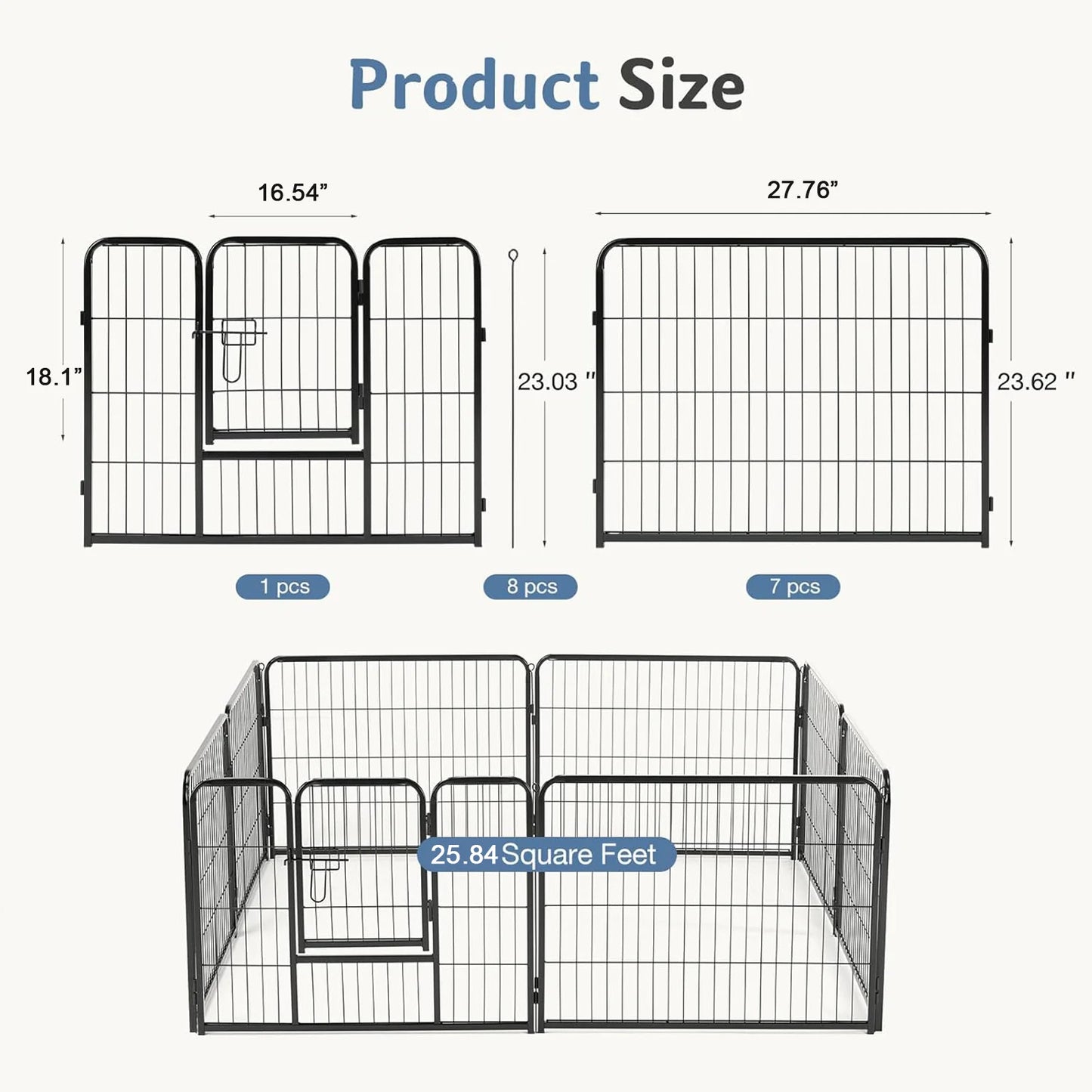 JHK Metal 8 Panels Dog Playpen Fence for Indoor Outdoor