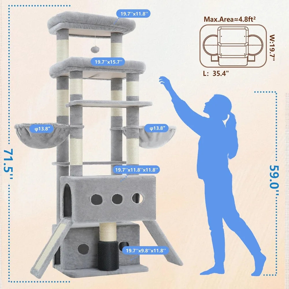 Multi Level Cat Tree Tower With Condos Hammocks And Scratching Posts