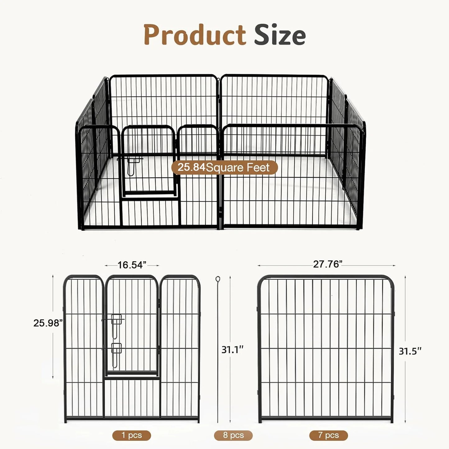 JHK Metal 8 Panels Dog Playpen Fence for Indoor Outdoor