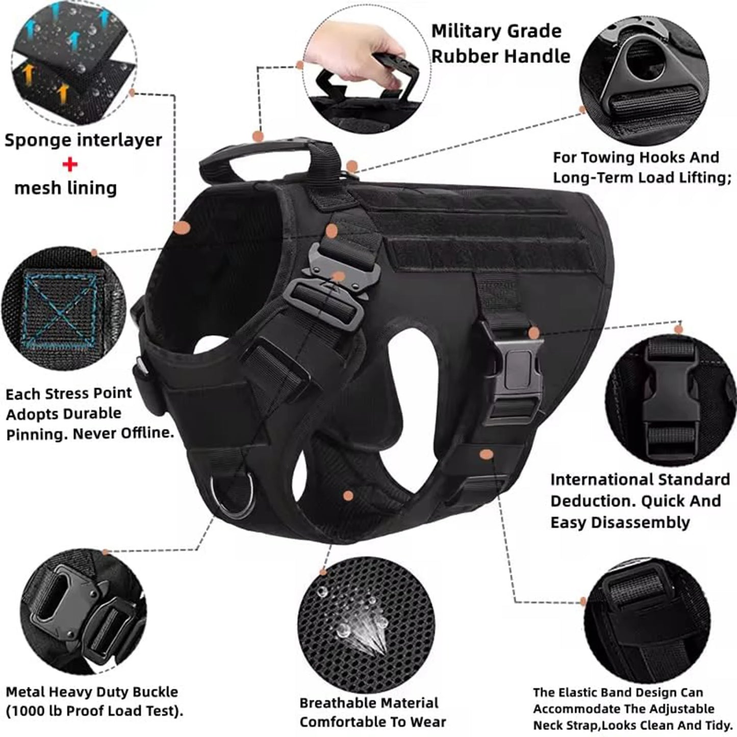 Tactical Dog Harness Vest With Molle Pouches For Medium And Large Dogs