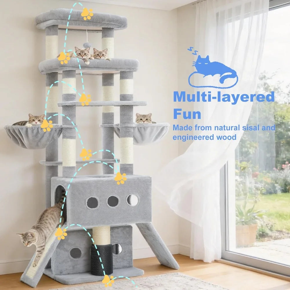 Multi Level Cat Tree Tower With Condos Hammocks And Scratching Posts