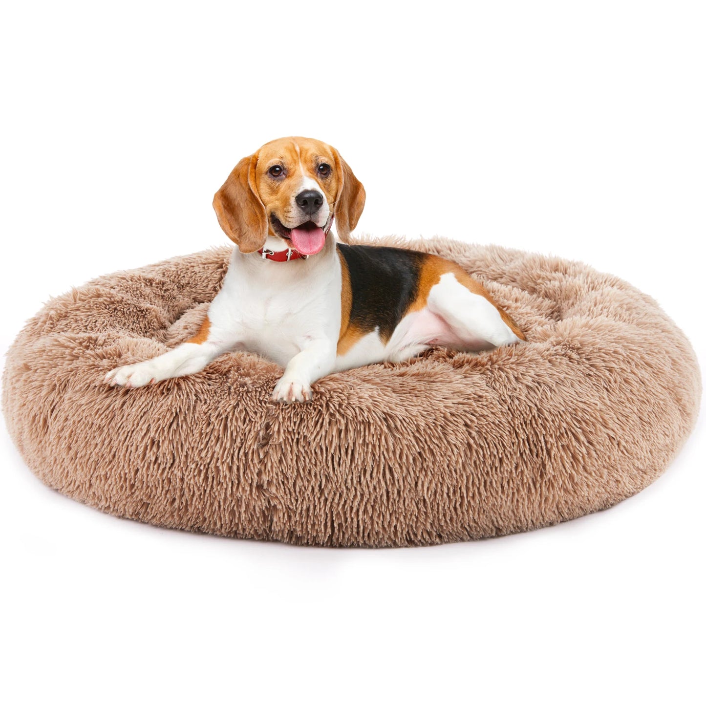 JHK Calming Dog Bed Anti Slip Washable Plush Faux Fur Round Pet Bed