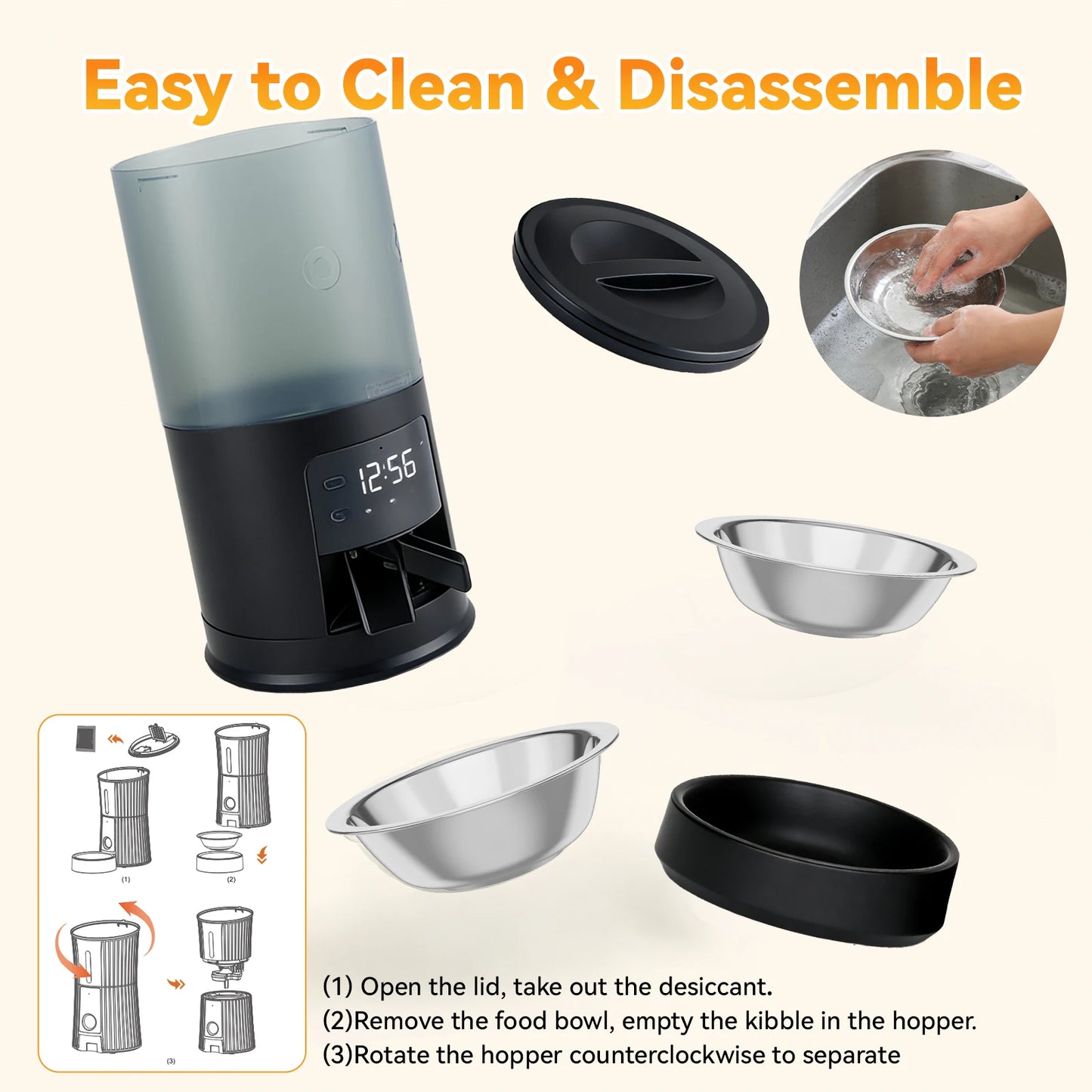 JHK Automatic Dual Pet Feeder For Cats And Dogs With Timed Stainless Bowls
