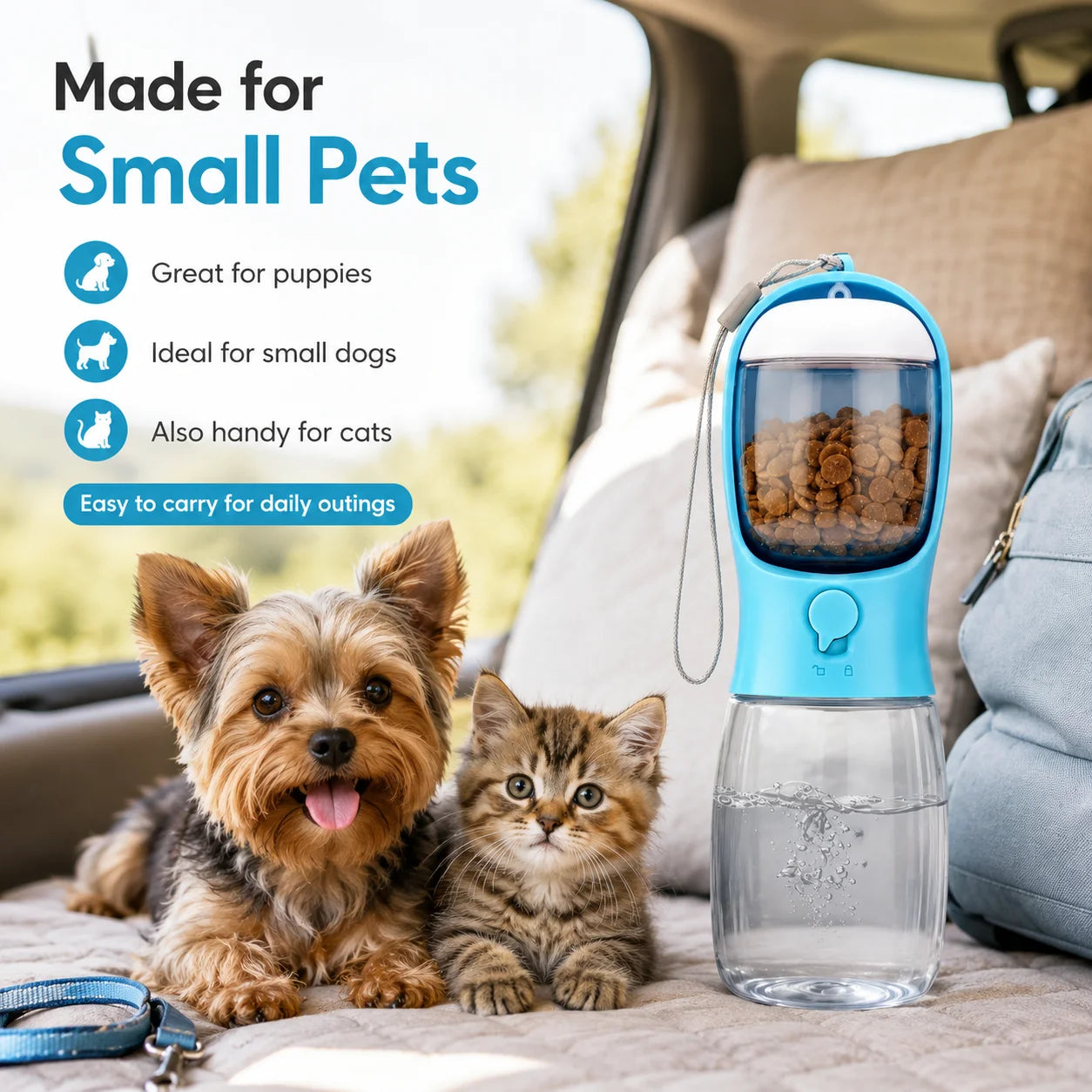 Portable 3-In-1 Pet Travel Dispenser Water Bottle and Bowl