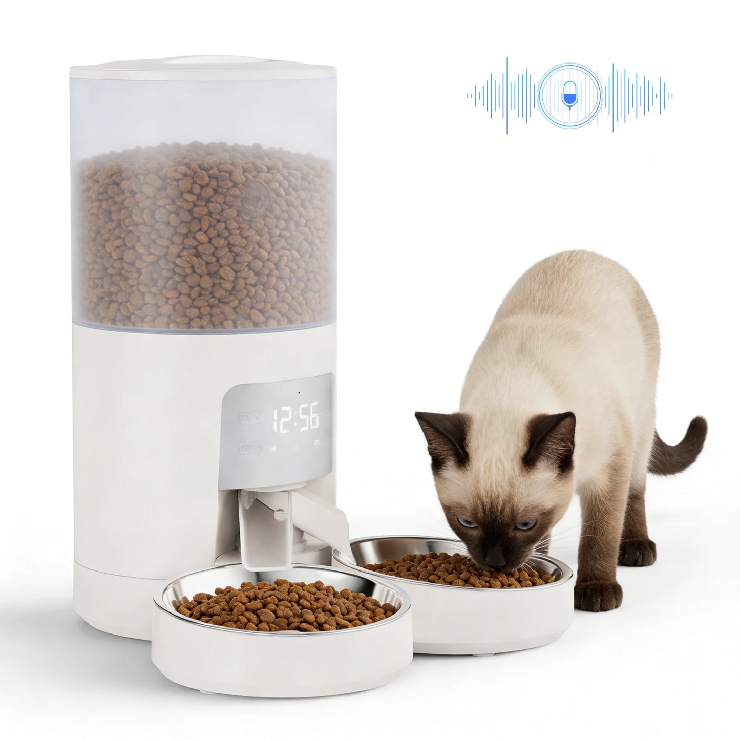 JHK Automatic Dual Pet Feeder For Cats And Dogs With Timed Stainless Bowls